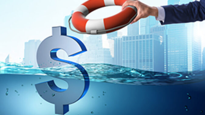 image of life preserver being thrown to a drowning dollar sign