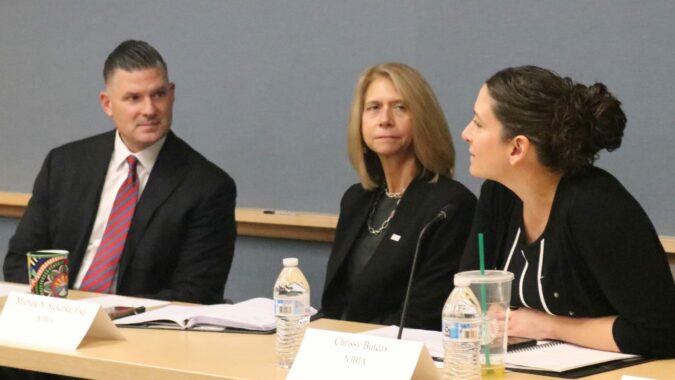 Assembly Majority Leader Lou Greenwald with NJBIA President and CEO Michele Siekerkaand Chief Government Affairs Officer Chrissy Buteas